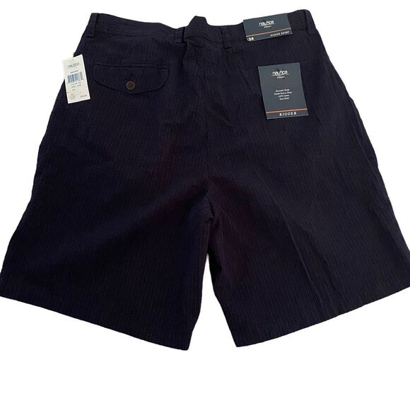 NWT Nautica Seersucker‎ Striped Shorts Rigger Double Reverse Pleats Sz 36 Navy - Picture 3 of 8